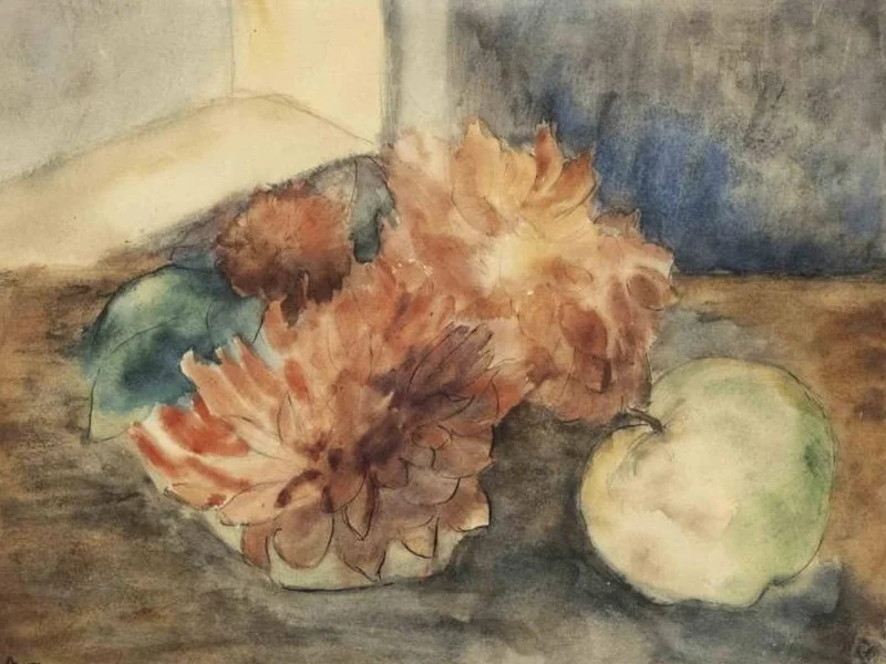 1881-Dora Bromberger - Natura morta con fiori e mela
